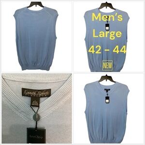 Kenneth Roberts Large 42 - 44 V-Neck Sweater Golf Vest Baby Blue Pullover NWT